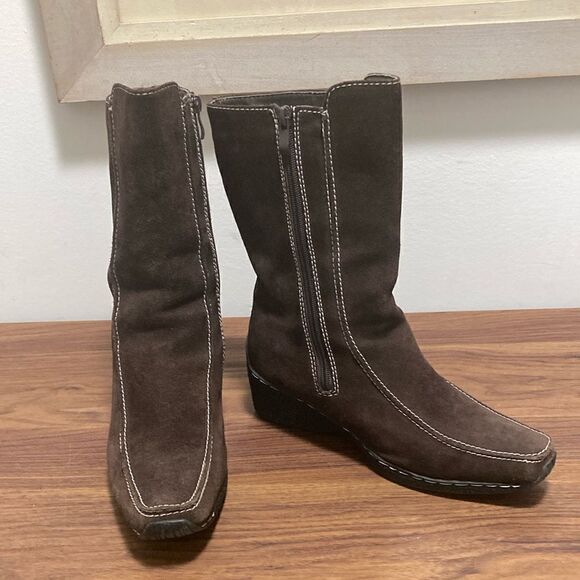 Sporto Janet Brown Suede Leather Boots with Faux Sherpa Lining & Wedge Heel. - Picture 1 of 8